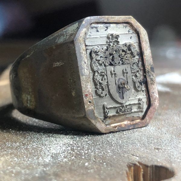 Vintage Style Family Crest Signet Ring, Engraved Solid Gold or Sterling Silver
