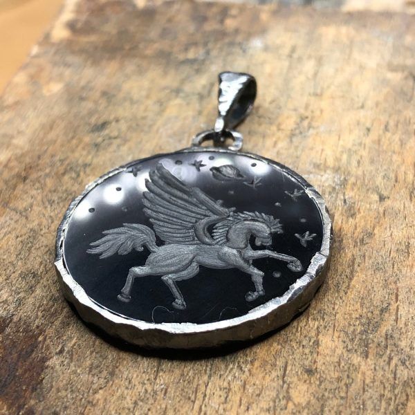 Hand carved Pegasus symbol necklace, I can make different symbols