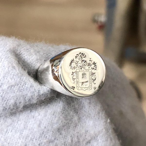 Custom Family Crest Signet Ring: Hand Engraved Coat of Arms