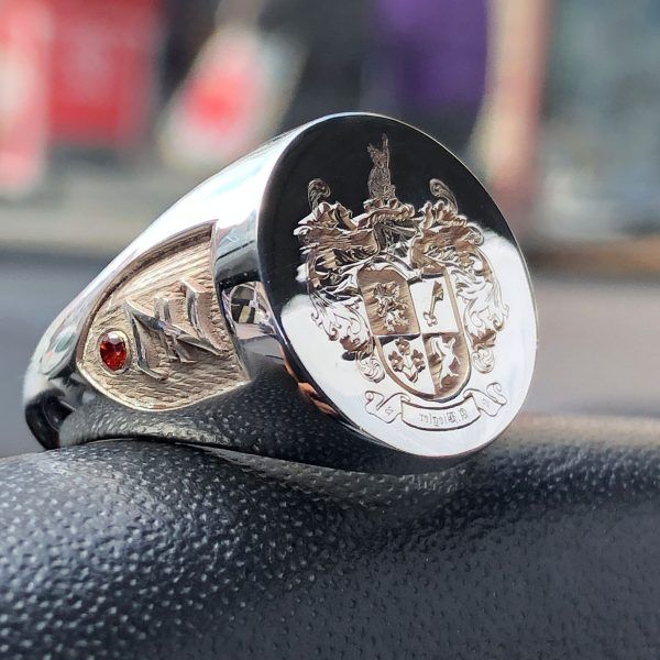 Handmade Coat of Arms Ring: Custom Family Crest Birthstone Ring
