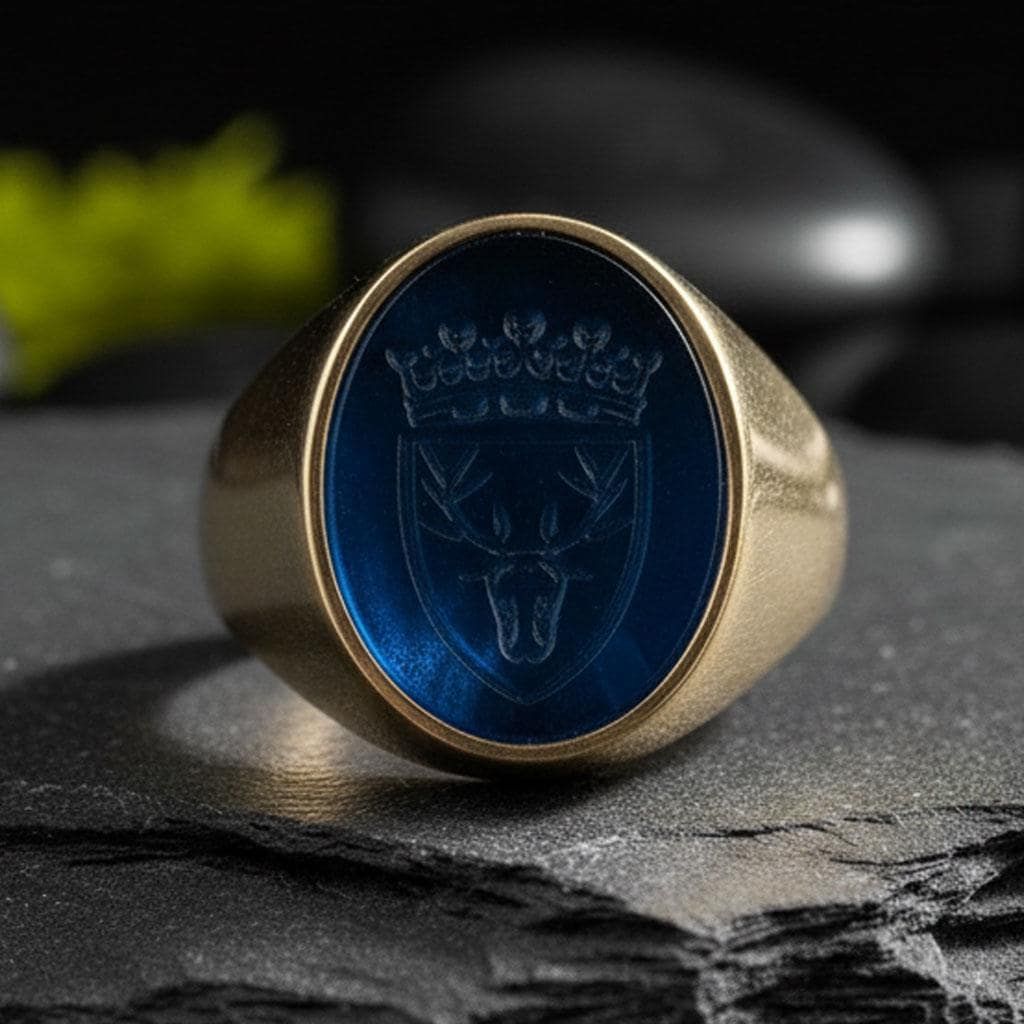 Custom Family Crest Gemstone Signet Ring – Natural Blue Stone –  Personalized intaglio seal Band