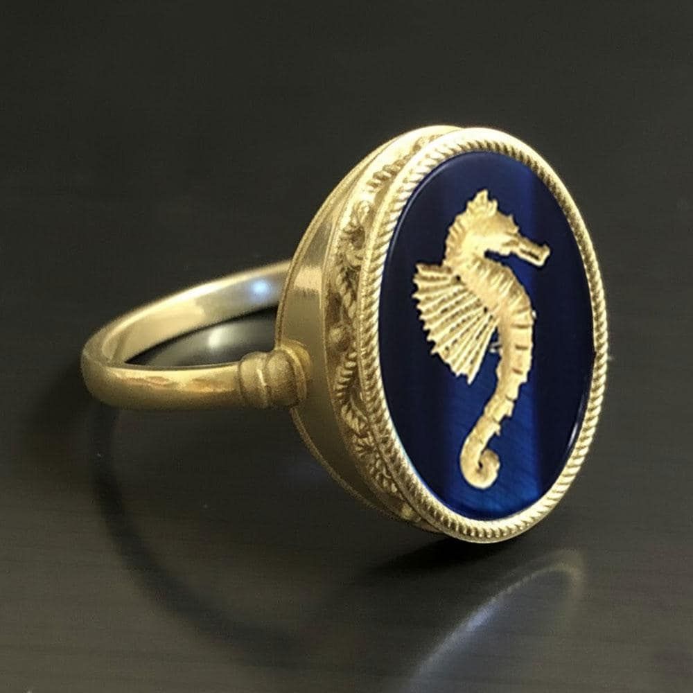 Personalized Seal Ring, Blue Lapis Lazuli-like Stone Seal Ring, Handmade Marine Jewelry, Antique Style Oval Ring, Gift Ring for Women