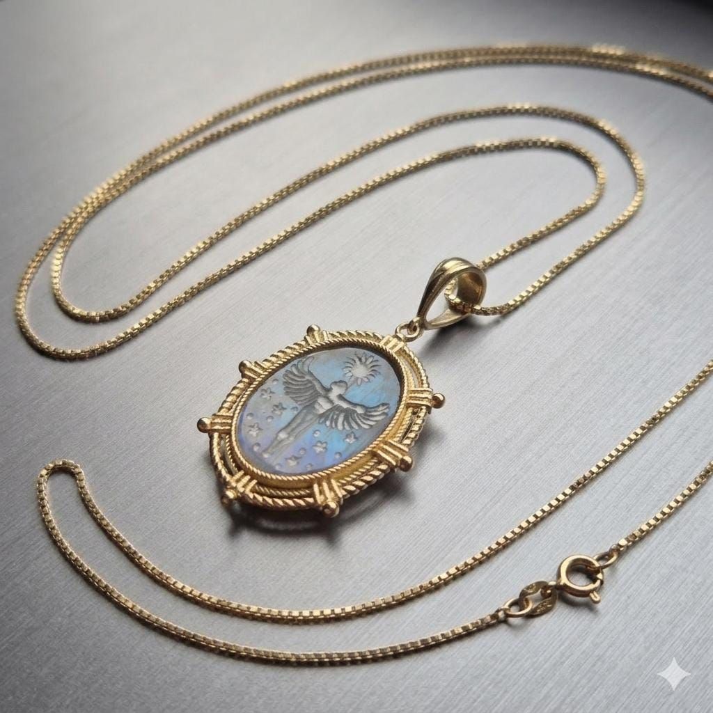 Custom Carving Natural Labradorite Necklace, Vintage Style , Victorian jewelry