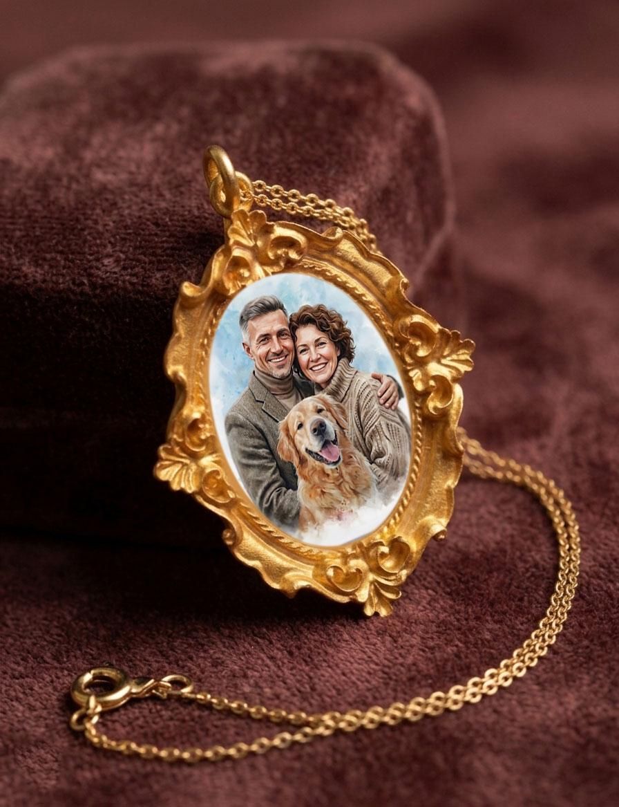 Family Portrait Art Frame Necklace, Pet Portrait Necklace, Personal Photo Jewelry,